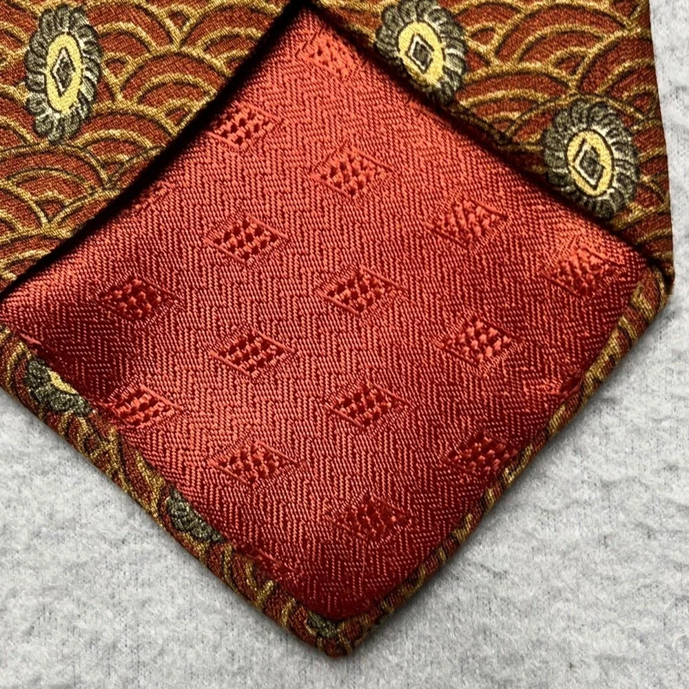 Joseph Abboud Men Silk Tie Rust Gold Geometric Medallion Made in USA 4 Inch Wide